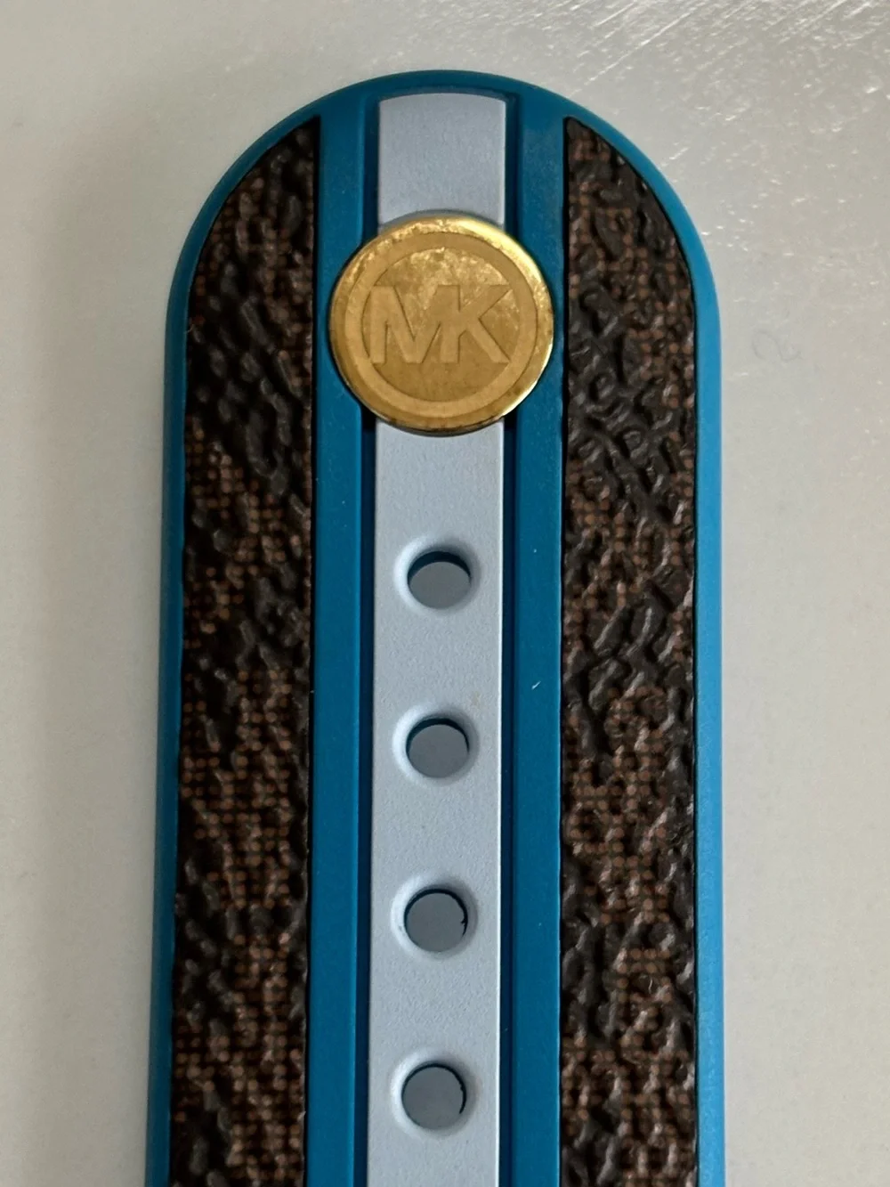 38 MM Michael Kors Blue and Brown Stripe Smartwatch Strap with Gold Accents
